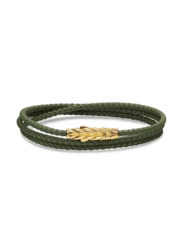 Men's Chevron Triple Wrap Bracelet in Leather - Green Men's Chevron Triple Wrap Bracelet in Leather - Green