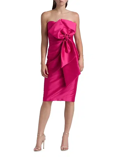 Badgley Mischka Women's Strapless Bow-Accented Cocktail Dress - Hot Fuschia | Thumbnail 3