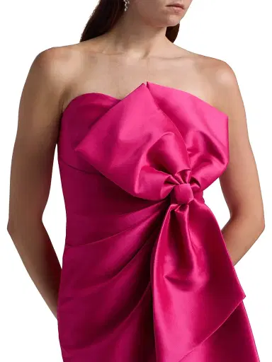 Badgley Mischka Women's Strapless Bow-Accented Cocktail Dress - Hot Fuschia | Thumbnail 6