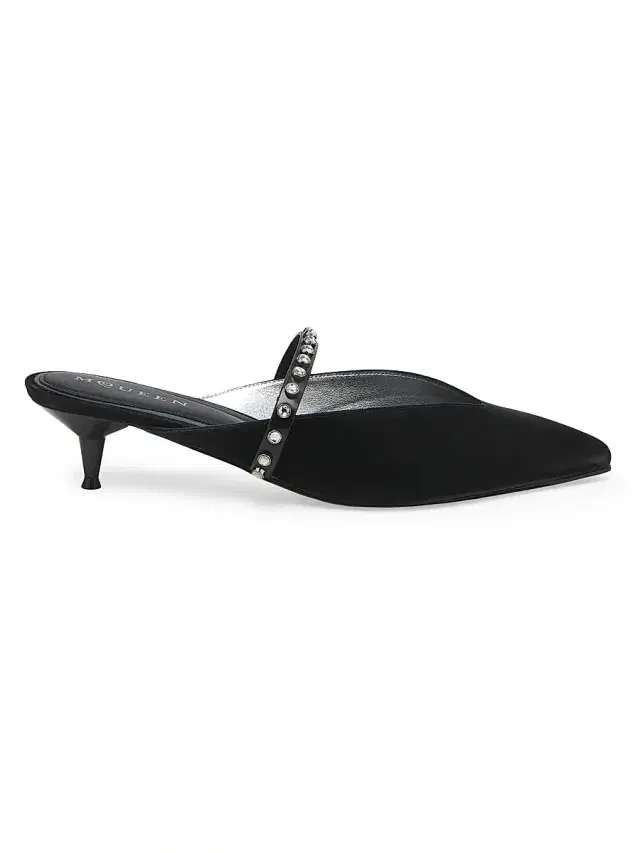McQueen Women's Embellished Leather 40MM Mules - Black Silver