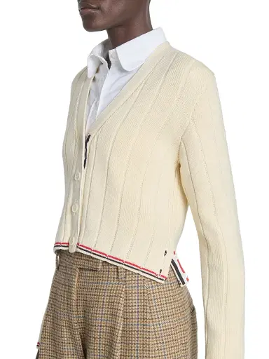 Thom Browne Women's Ladder-Stitch V-Neck Wool Cardigan - White | Thumbnail 6 Thom Browne Women's Ladder-Stitch V-Neck Wool Cardigan - White | Thumbnail 6