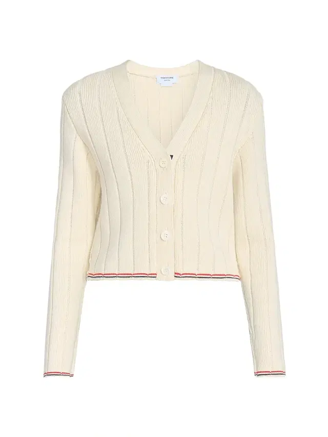 Women's Ladder-Stitch V-Neck Wool Cardigan - White