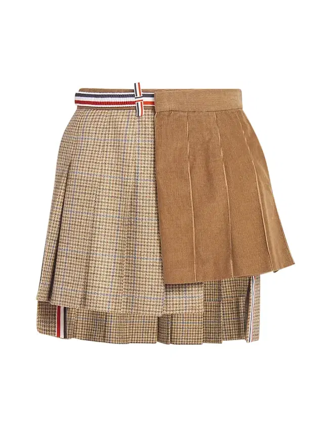 Women's Pleated Wool-Cotton Wrap Miniskirt - Brown