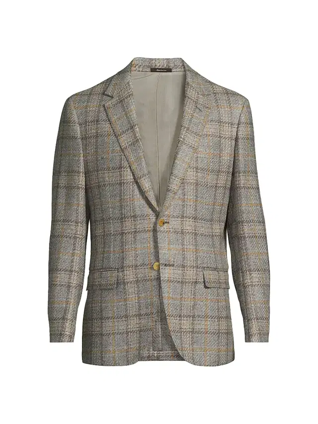 Sartorio Napoli Men's Plaid Virgin Wool Blend Jacket - Grey Brown