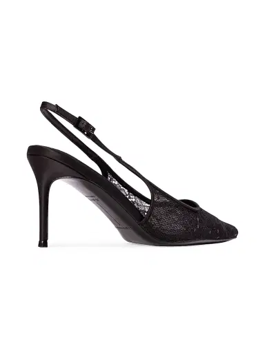 Black Suede Studio Women's Marina 80MM Lace Slingback Pumps - Black Sequin Lace - Size 10 | Thumbnail 3