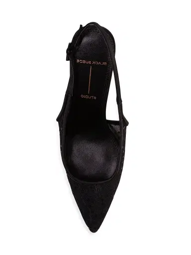 Black Suede Studio Women's Marina 80MM Lace Slingback Pumps - Black Sequin Lace - Size 10 | Thumbnail 4