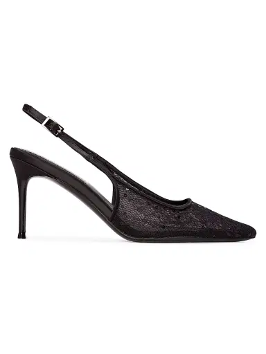 Black Suede Studio Women's Marina 80MM Lace Slingback Pumps - Black Sequin Lace - Size 10 | Thumbnail 1