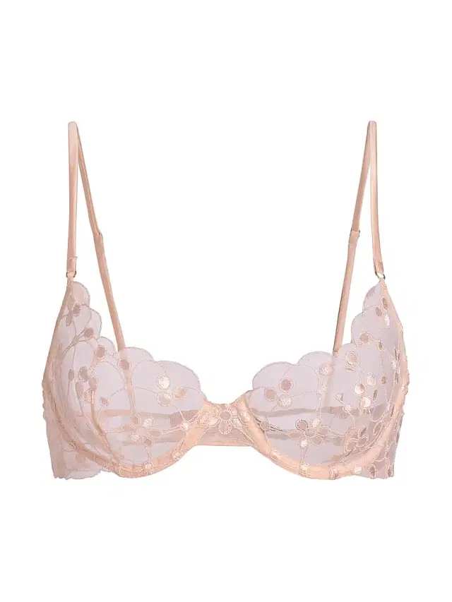 Women's Rosette Embroidered Sheer Demi Bra - Blush
