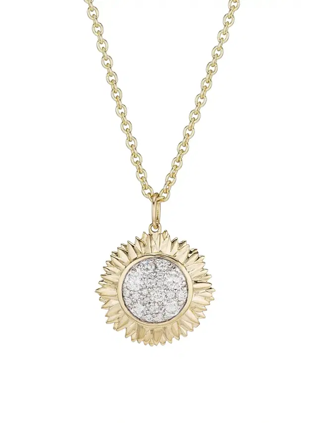 Women's 14K Yellow Gold & Diamond  Sunflower Pendant Necklace - Gold