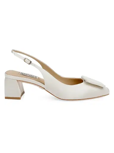BADGLEY MISCHKA Women's Gracen 50MM Satin Block-Heel Slingback Pumps - Ivory Satin - Size 11 | Thumbnail 1