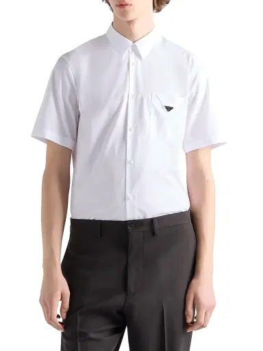Prada Men's Short-Sleeve Cotton Shirt - White | Thumbnail 2 Prada Men's Short-Sleeve Cotton Shirt - White | Thumbnail 2