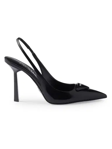 Prada Women's Brushed Leather 100MM Slingback Pumps - Black - Size 5 | Thumbnail 1 Prada Women's Brushed Leather 100MM Slingback Pumps - Black - Size 5 | Thumbnail 1