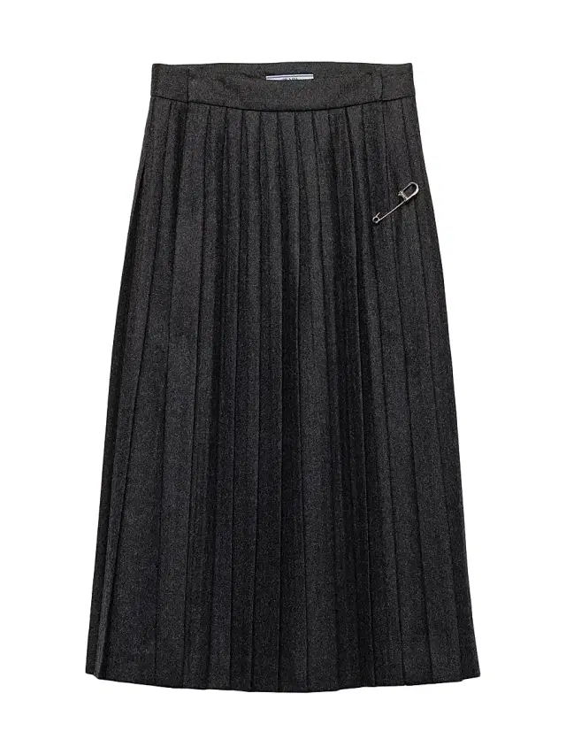 Women's Pleated Wool Flannel Skirt - Grey