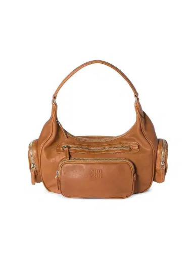 Miu Miu Women's Pocket Nappa Leather Shoulder Bag - Brown | Thumbnail 1 Miu Miu Women's Pocket Nappa Leather Shoulder Bag - Brown | Thumbnail 1