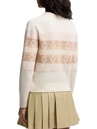 Moncler Women's V-Neck Sweater in Wool - White Pink | Thumbnail 3 Moncler Women's V-Neck Sweater in Wool - White Pink | Thumbnail 3
