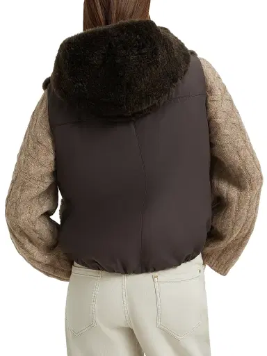 Brunello Cucinelli Women's Cashmere Shearling Reversible Hooded Vest with Precious Trim - Rust Brown | Thumbnail 3 Brunello Cucinelli Women's Cashmere Shearling Reversible Hooded Vest with Precious Trim - Rust Brown | Thumbnail 3