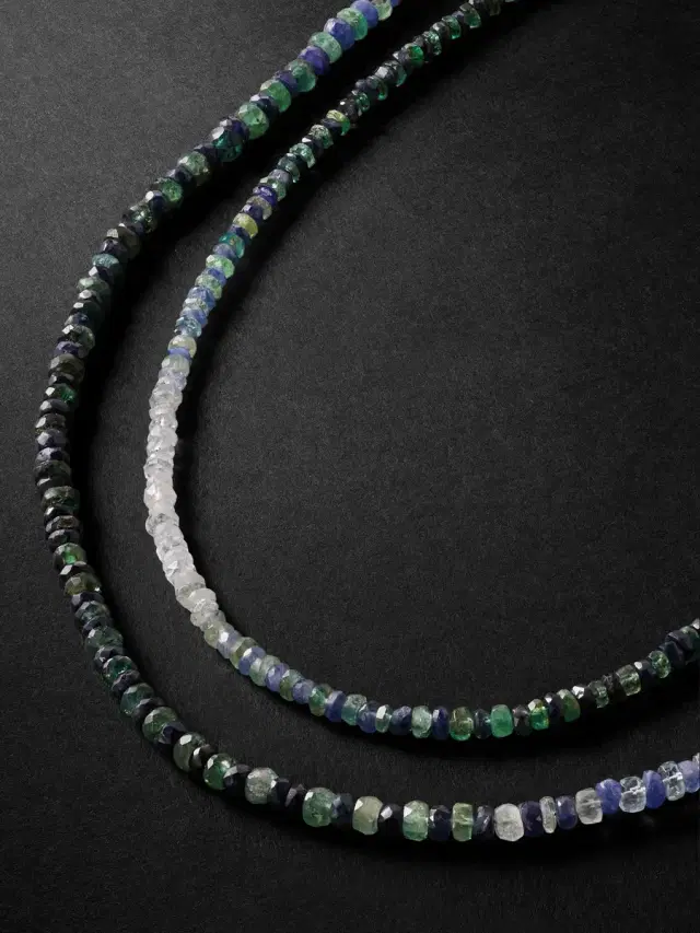 JIA JIA Gold, Emerald and Sapphire Beaded Necklace - Men