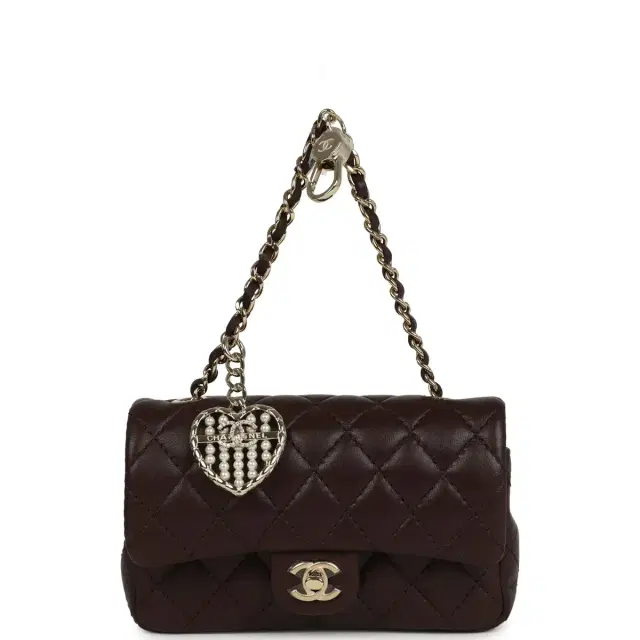 Chanel Chanel Nano Classic Double Flap Bag Charm Dark Brown Lambskin Light Gold Hardware