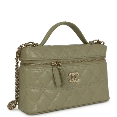 Chanel Chanel Trendy Top Handle Long Vanity Case with Chain Khaki Caviar Light Gold Hardware | Thumbnail 2