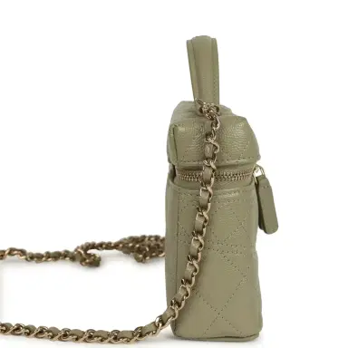 Chanel Chanel Trendy Top Handle Long Vanity Case with Chain Khaki Caviar Light Gold Hardware | Thumbnail 4