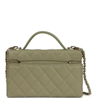 Chanel Chanel Trendy Top Handle Long Vanity Case with Chain Khaki Caviar Light Gold Hardware | Thumbnail 5
