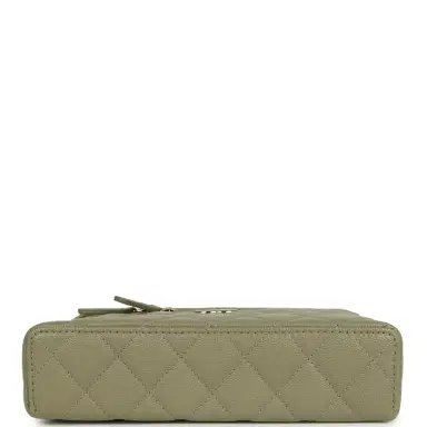 Chanel Chanel Trendy Top Handle Long Vanity Case with Chain Khaki Caviar Light Gold Hardware | Thumbnail 6