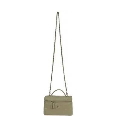 Chanel Chanel Trendy Top Handle Long Vanity Case with Chain Khaki Caviar Light Gold Hardware | Thumbnail 7