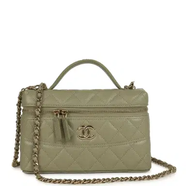 Chanel Chanel Trendy Top Handle Long Vanity Case with Chain Khaki Caviar Light Gold Hardware | Thumbnail 1