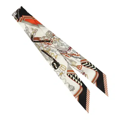 HERMÈS Hermes "Bouquets Sellier" Blanc, Noir and Caramel Multi Silk Twilly Pair | Thumbnail 2