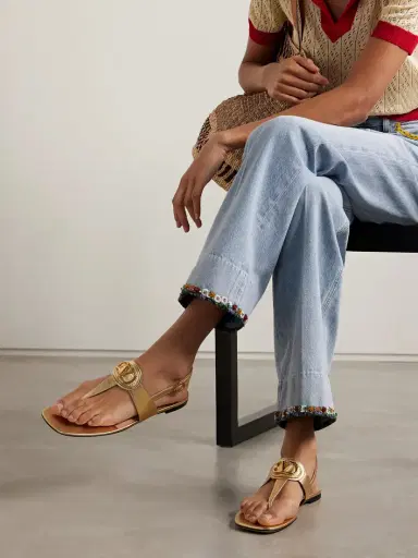 Valentino Garavani Vlogo Embellished Metallic Leather Sandals | Thumbnail 2 Valentino Garavani Vlogo Embellished Metallic Leather Sandals | Thumbnail 2