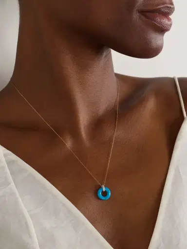Mateo Donut 14-karat Yellow And White Gold, Turquoise And Diamond Necklace | Thumbnail 2 Mateo Donut 14-karat Yellow And White Gold, Turquoise And Diamond Necklace | Thumbnail 2