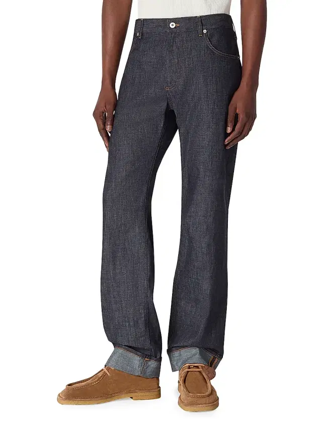 Bottega Veneta Men's Cuffed Wide-Leg Jeans - Indigo