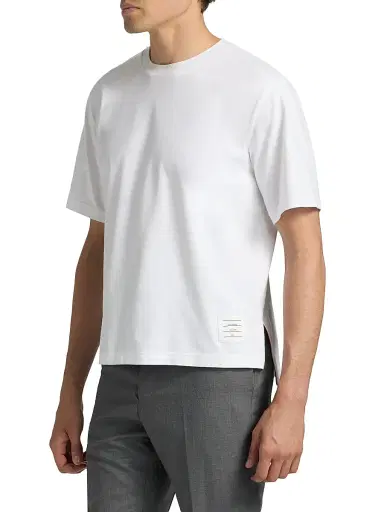 Thom Browne Men's RWB Trim Oversized Cotton Crewneck T-Shirt | Thumbnail 4 Thom Browne Men's RWB Trim Oversized Cotton Crewneck T-Shirt | Thumbnail 4