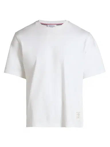 Thom Browne Men's RWB Trim Oversized Cotton Crewneck T-Shirt | Thumbnail 1 Thom Browne Men's RWB Trim Oversized Cotton Crewneck T-Shirt | Thumbnail 1