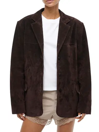 Staud Women's Natalie Suede Oversized Jacket - Espresso | Thumbnail 3