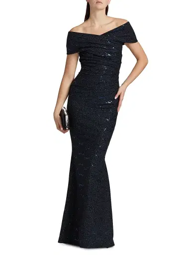 Talbot Runhof Women's Off-The-Shoulder Jersey Gown - Royal Navy | Thumbnail 3 Talbot Runhof Women's Off-The-Shoulder Jersey Gown - Royal Navy | Thumbnail 3