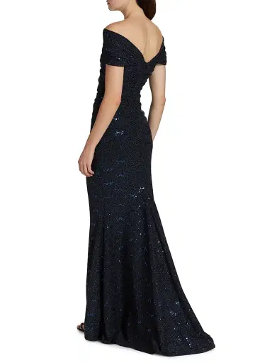 Talbot Runhof Women's Off-The-Shoulder Jersey Gown - Royal Navy | Thumbnail 5 Talbot Runhof Women's Off-The-Shoulder Jersey Gown - Royal Navy | Thumbnail 5