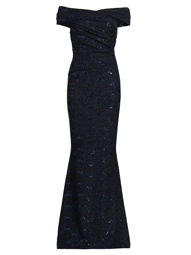 Talbot Runhof Women's Off-The-Shoulder Jersey Gown - Royal Navy