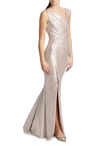Talbot Runhof Women's Asymmetrical Metallic Gown - Platinum | Thumbnail 2 Talbot Runhof Women's Asymmetrical Metallic Gown - Platinum | Thumbnail 2