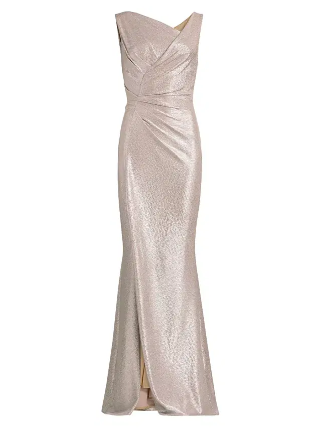 Talbot Runhof Women's Asymmetrical Metallic Gown - Platinum