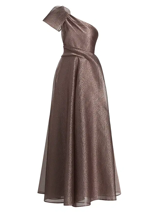 Talbot Runhof Women's One-Shoulder Jacquard Gown - Taupe