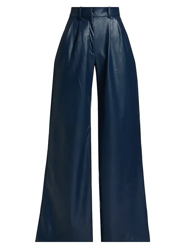 Mariandree Gaitan Women's Identity Giulia Faux Leather High-Rise Pants - Blue - Size Small