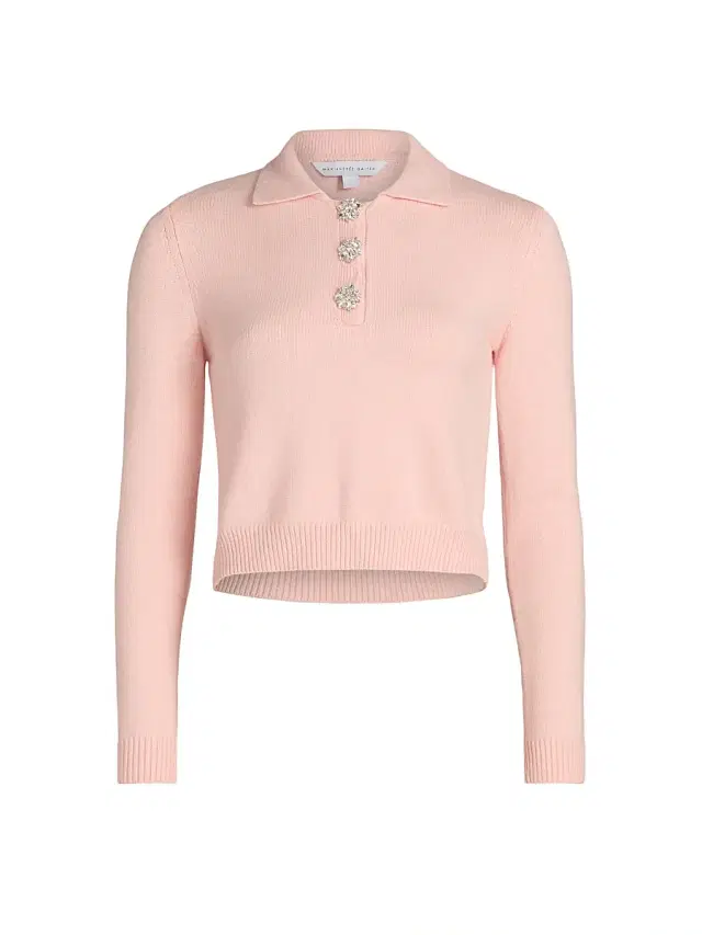 Mariandree Gaitan Women's Identity Lilly Embellished Polo Sweater - Pink - Size Small