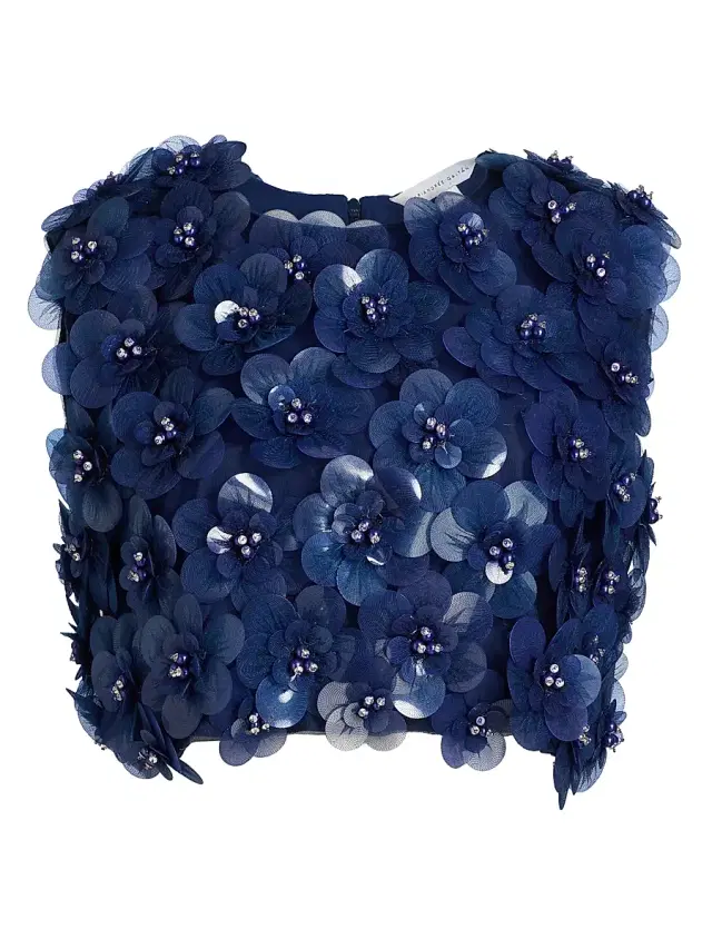 Mariandree Gaitan Women's Identity Melanie Floral Appliqué Top - Navy - Size Medium