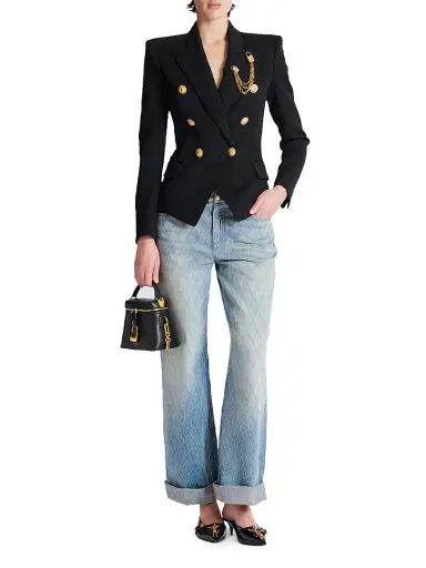Balmain Women's Wool Double-Breasted Jacket - Noir | Thumbnail 2 Balmain Women's Wool Double-Breasted Jacket - Noir | Thumbnail 2