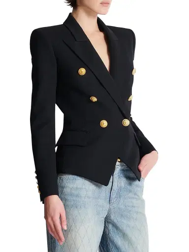 Balmain Women's Wool Double-Breasted Jacket - Noir | Thumbnail 4 Balmain Women's Wool Double-Breasted Jacket - Noir | Thumbnail 4