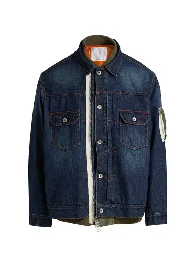 Sacai Men's Denim x Nylon Twill Jacket - Blue - Size Large | Thumbnail 1 Sacai Men's Denim x Nylon Twill Jacket - Blue - Size Large | Thumbnail 1