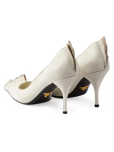 Prada Women's Antiqued Leather Pumps - Beige Khaki - Size 9 | Thumbnail 3