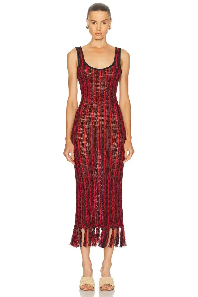 The Elder Statesman Stripe Scoopneck Fringe Dress