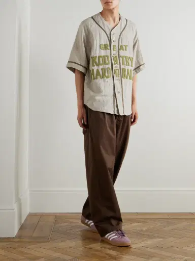 KAPITAL Great Kountry Grosgrain- and Felt-Trimmed Logo-Appliquéd Linen Shirt - Men | Thumbnail 2 KAPITAL Great Kountry Grosgrain- and Felt-Trimmed Logo-Appliquéd Linen Shirt - Men | Thumbnail 2